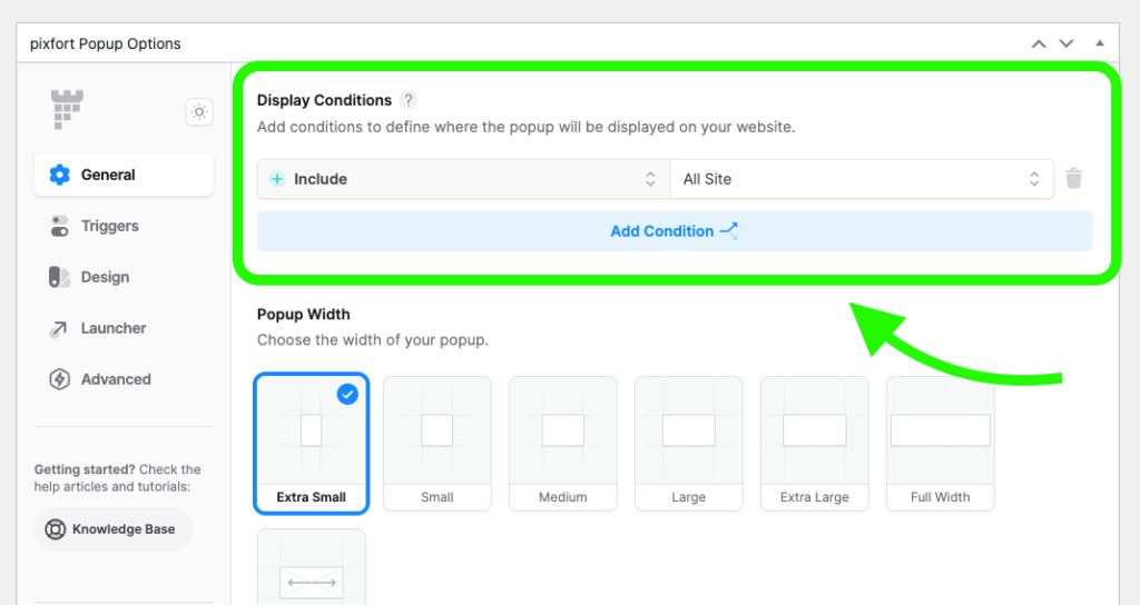 Add Popup display conditions
